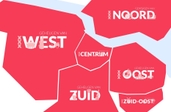 Kaart van Amsterdam met de logo’s van de geheugensites per stadsdeel