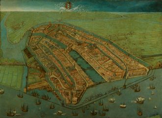 Gezicht op Amsterdam in vogelvlucht, Cornelis Anthonisz, 1538.