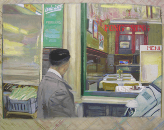 William Lindhout (1941-2014)  
Mijnheer Weng op zijn middagwandeling, ter 
hoogte van het Chinees-Indisch Restaurant 
Fong Sing, Lange Niezel 24, ca. 1980