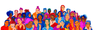 Illustratie van verschillende vrouwen in felle kleuren, gemaakt door Hedy Tjin.
Illustration of different women in bright colours, created by Hedy Tjin.