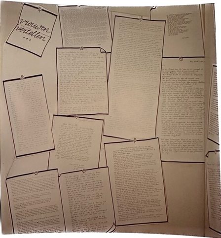 Detail uit de tentoonstelling ‘Verschijnt Maandelijks over menstruatie’ (Galerie Amazone, 1982), Atria archief