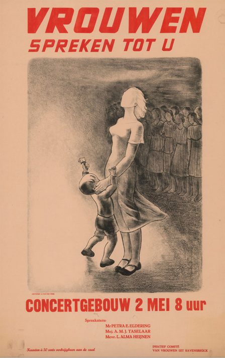 Poster Women's Meeting, Anneke van der Feer, Amsterdam May 2, 1946