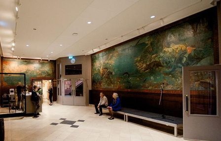 Painted wall coverings by Marie Hubrecht at Joke Smit College after restoration 2017 other side photo Emilio Brizzi