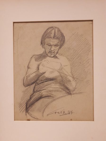 Sies breiend, tekening, door Cor Dik, 1937
