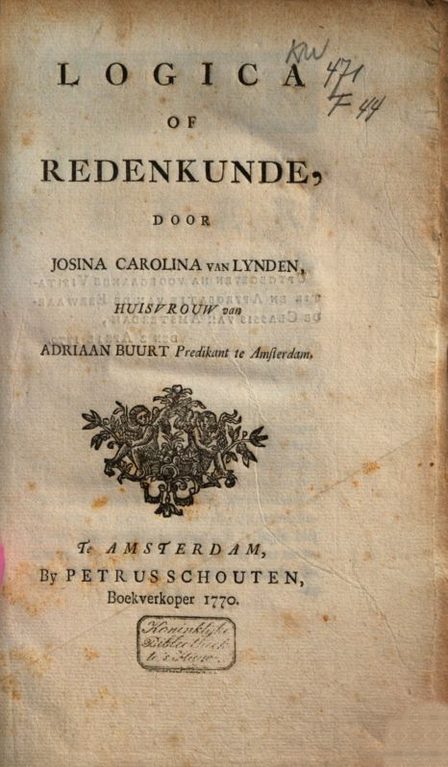 Josina Carolina van Lynden, 'Handboek Logica', 1770