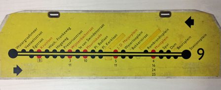 GVB routebord, ca 1985, collectie Amsterdam Museum, obj nr 3995