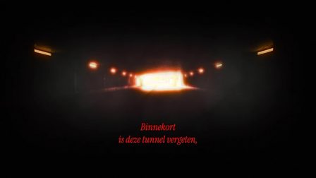 Still uit de video startblok, met de tekst 'binnenkort is deze tunnel vergeten'