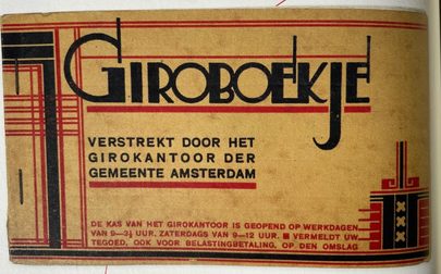 De typische hoekige, maar sierlijke typografie van Fré Cohen in het Giro Boekje, 19, Collectie Stedelijk Museum