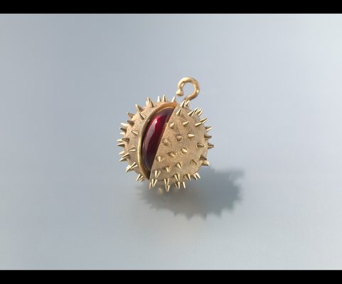 Fantasiehorloge in de vorm van een opengebarsten kastanje, 1860 - 1880